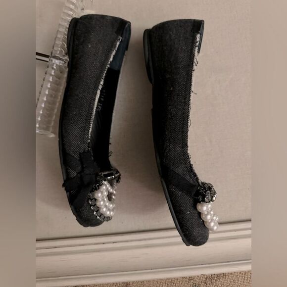 Pedro Garcia dark denim ballet flat with crystal and pearl embellishment 39.5 - Picture 4 of 10